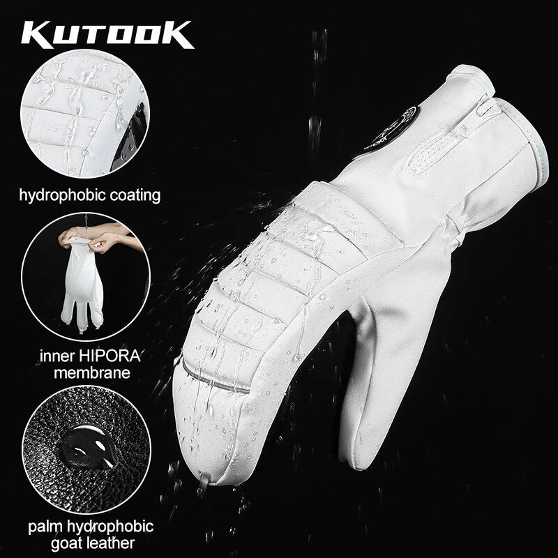 KUTOOK Winter Ski Mittens Windproof Snowboard Mittens Thermal Fleece Lining Skiing Gloves Waterproof Goatskin Palm Outdoor Sport