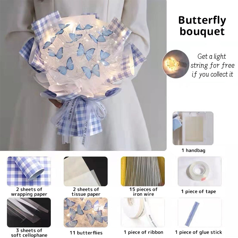 New DIY Butterfly Bouquets Handmade Butterfly Flower Material Package Bouquet with Light String Wedding Decor Gift for Girlfrien