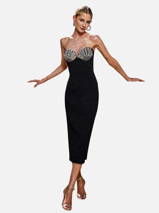 Bandage dress sexy diamond strapless evening gown high-end light-luxury and niche evening dress