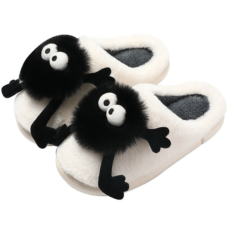 Cute fur slippers for women in winter, coal ball fur slippers for home use, men's plush warm cotton slippers for autumn and wint