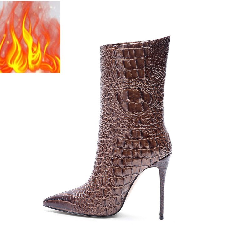 Croc pattern High Heel Short Boots. Ankle Boots.