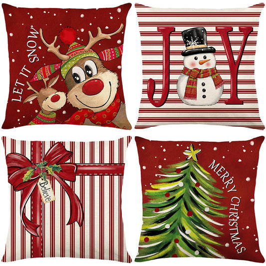 Christmas Pillow Cover Decoration Linen Printed Porch Courtyard Sofa Home Decoration Pillow Cover (excluding pillow core)