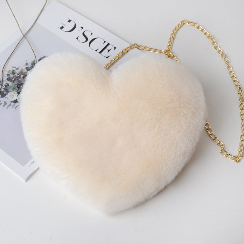 Fashion love heart bag peach heart bag women's chain messenger bag plush shoulder furry bag coin purse