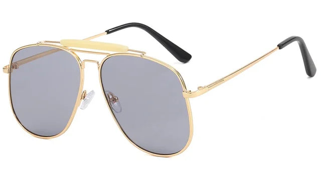 Metal Frame Pilot Sunglasses For Women Double Bridge Champagne Sun Glasses Woman Luxury Square Clear Oversize Shades