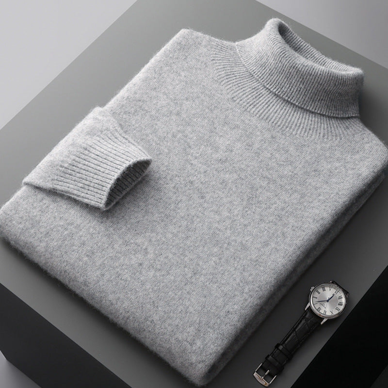 Men's high collar pullover sweater for autumn and winter, loose knit base sweater for men