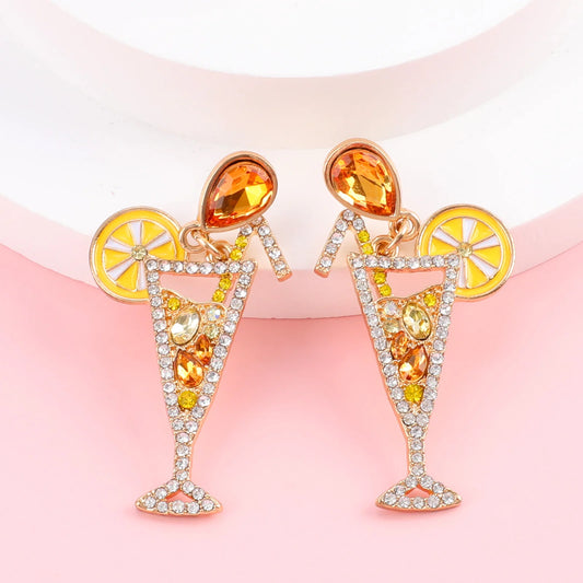 Women's personalized and fun new alloy point diamond lemon juice high foot earrings