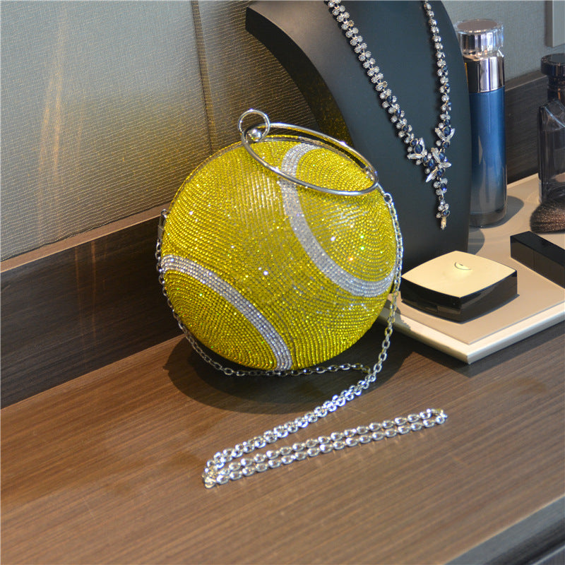 New rubber diamond inlaid diamond diagonal cross hand-held ball bag for women, rhinestone tennis dinner bag for women