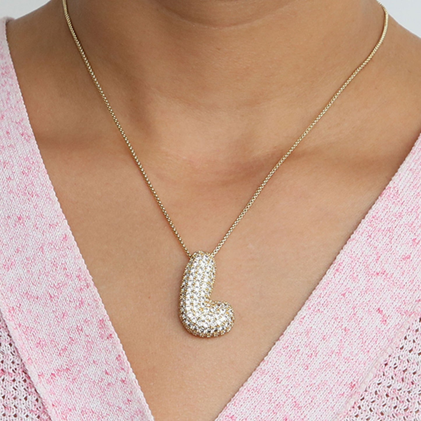 Brass Zircon Balloon Bubble Fat 26 English Letter Necklace