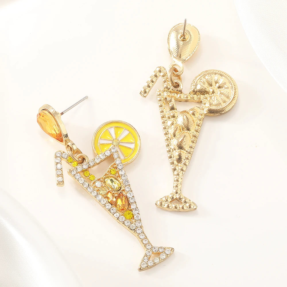 Women's personalized and fun new alloy point diamond lemon juice high foot earrings