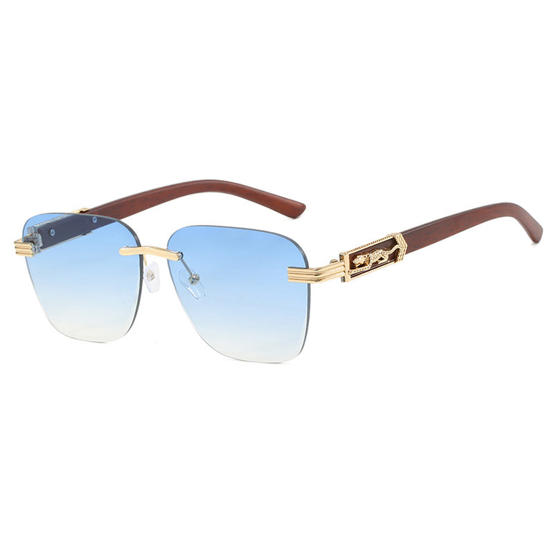 Wooden Leg Leopard Decorative Sunglasses New Retro Sunglasses Frameless Polygonal Leopard Head Sunglasses