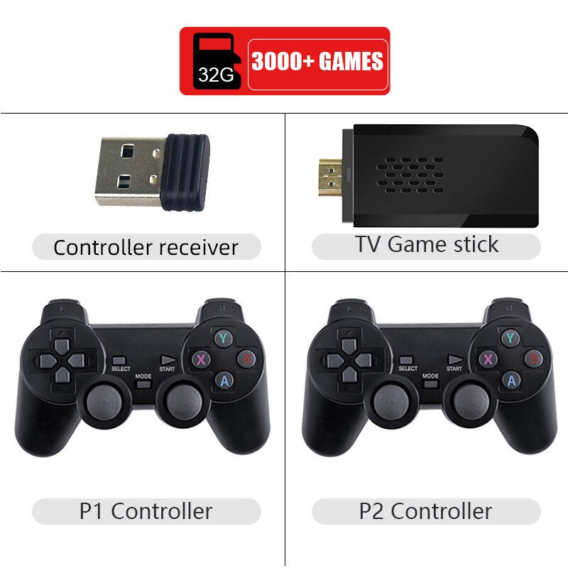 4K HD Video TV Game Console 2G+32G/64G 10000+ Classic Retro Games 4K Game Stick With 2.4G Wireless Controller PS1/FC Joystick