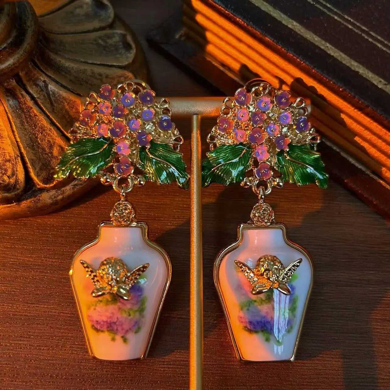 A bouquet of flowers cute sleeping angel vase vintage vintage antique palace enamel flower earrings