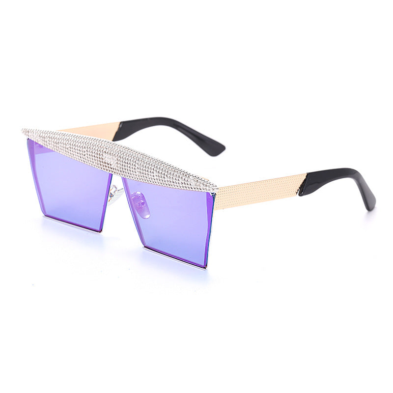 Colorful New Handmade Diamond Sunglasses Fashion Square Sunglasses Trend Big Frame Street Sunglasses