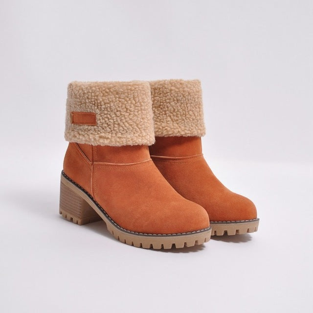 New Women Boots Winter Outdoor Keep Warm Fur Boots Waterproof Women's Snow Boots Thick Heel With Round Head Short Boot