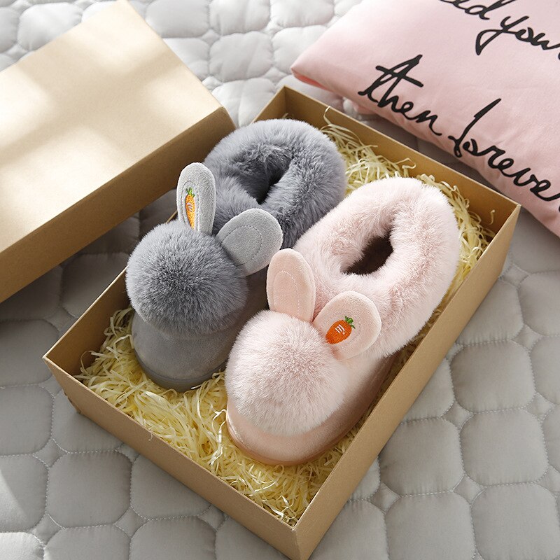 Winter Cotton Slippers Indoor Thick Bottom  Autumn Winter Warm Shoes Cute Lovely Rabbit Ear Plus Plush Slippers Shoes Women