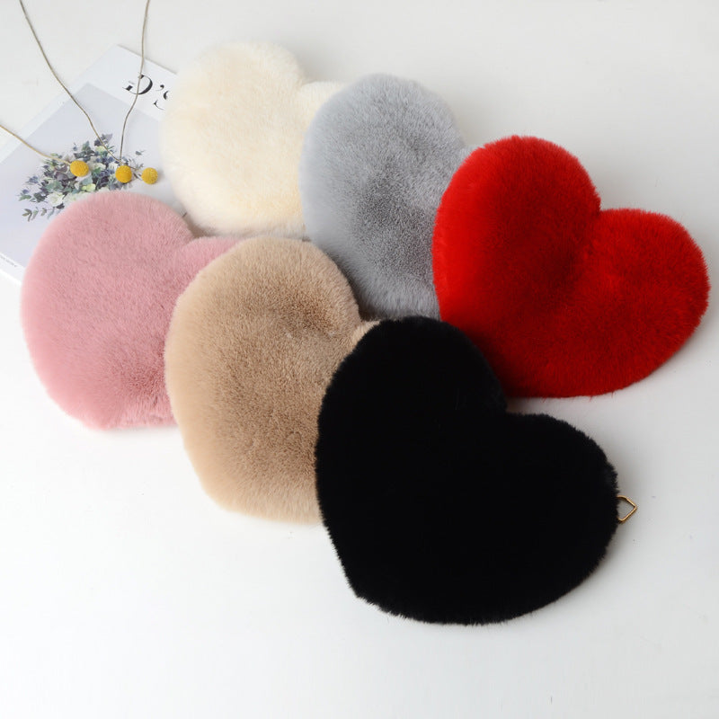 Fashion love heart bag peach heart bag women's chain messenger bag plush shoulder furry bag coin purse