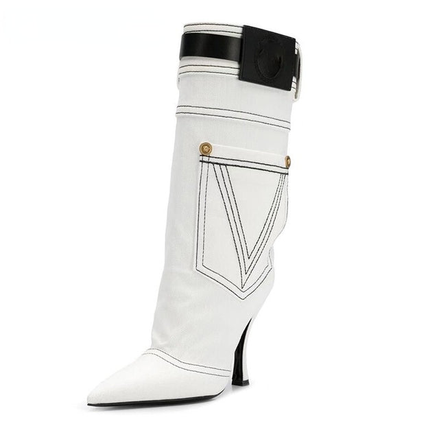 The Baddie Boot. Western Cowboy Boots “LETTER V” Boots. BlueVintage High Heel Knight Boots.