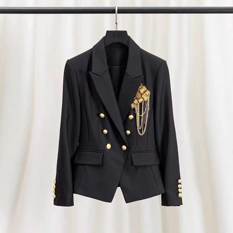 Autumn Winter Embellished Blazers Double Breasted High Quality