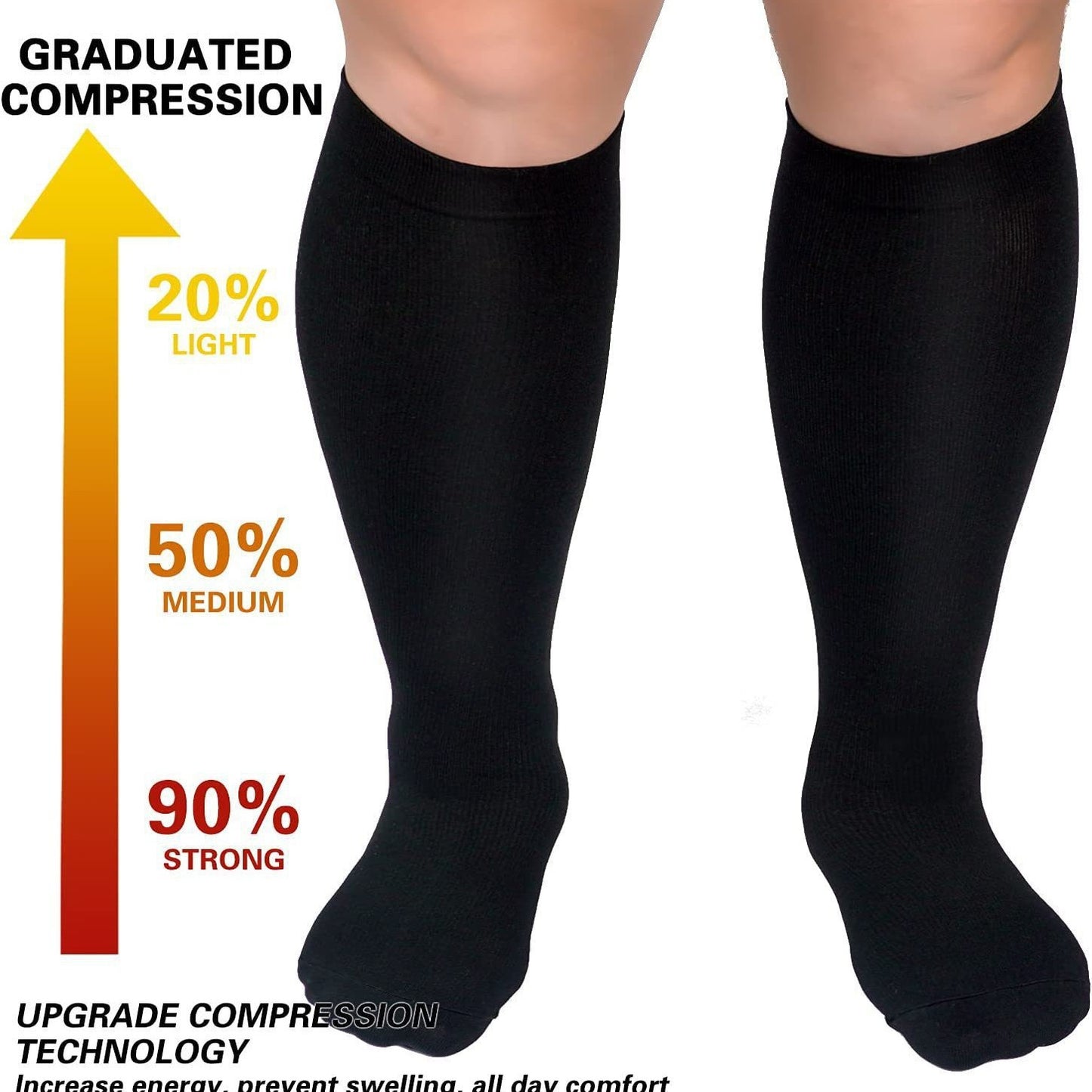 enlarged black compression socks super wide calf and knee length socks