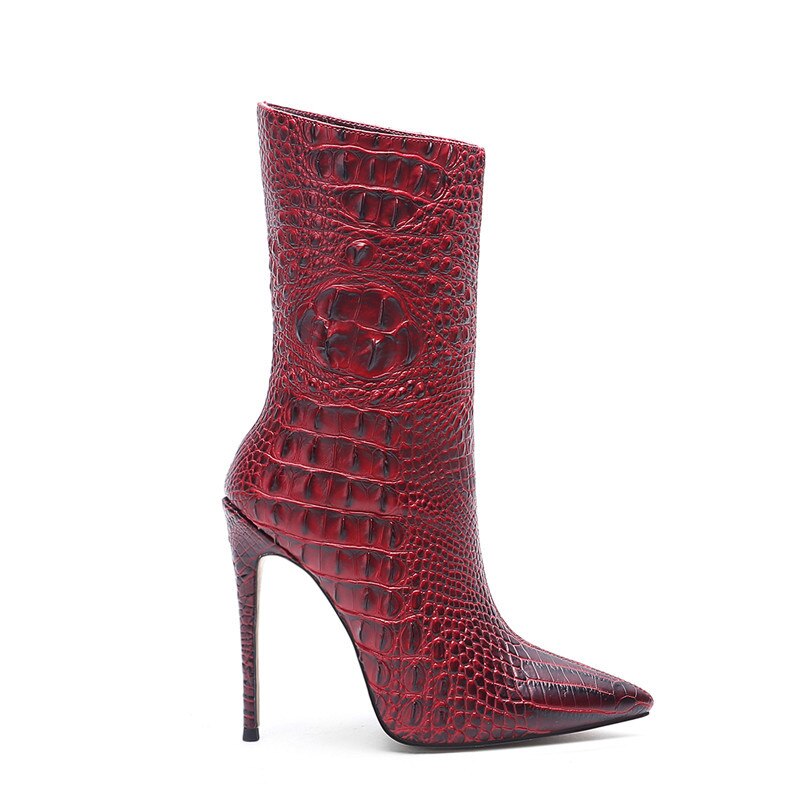 Croc pattern High Heel Short Boots. Ankle Boots.