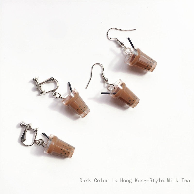 Unique Bubble Tea Drop Earrings Personality Resin Milk Tea Drink Earring for Girl Funny Party Jewelry