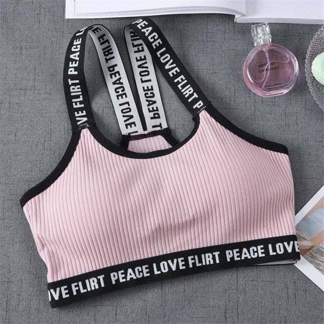 Sports Bra One Size High Elastic Stretch Sports Top Bra Cotton Letters Sports Wear For Women Gym Yoga Bra Running Tops Fitness