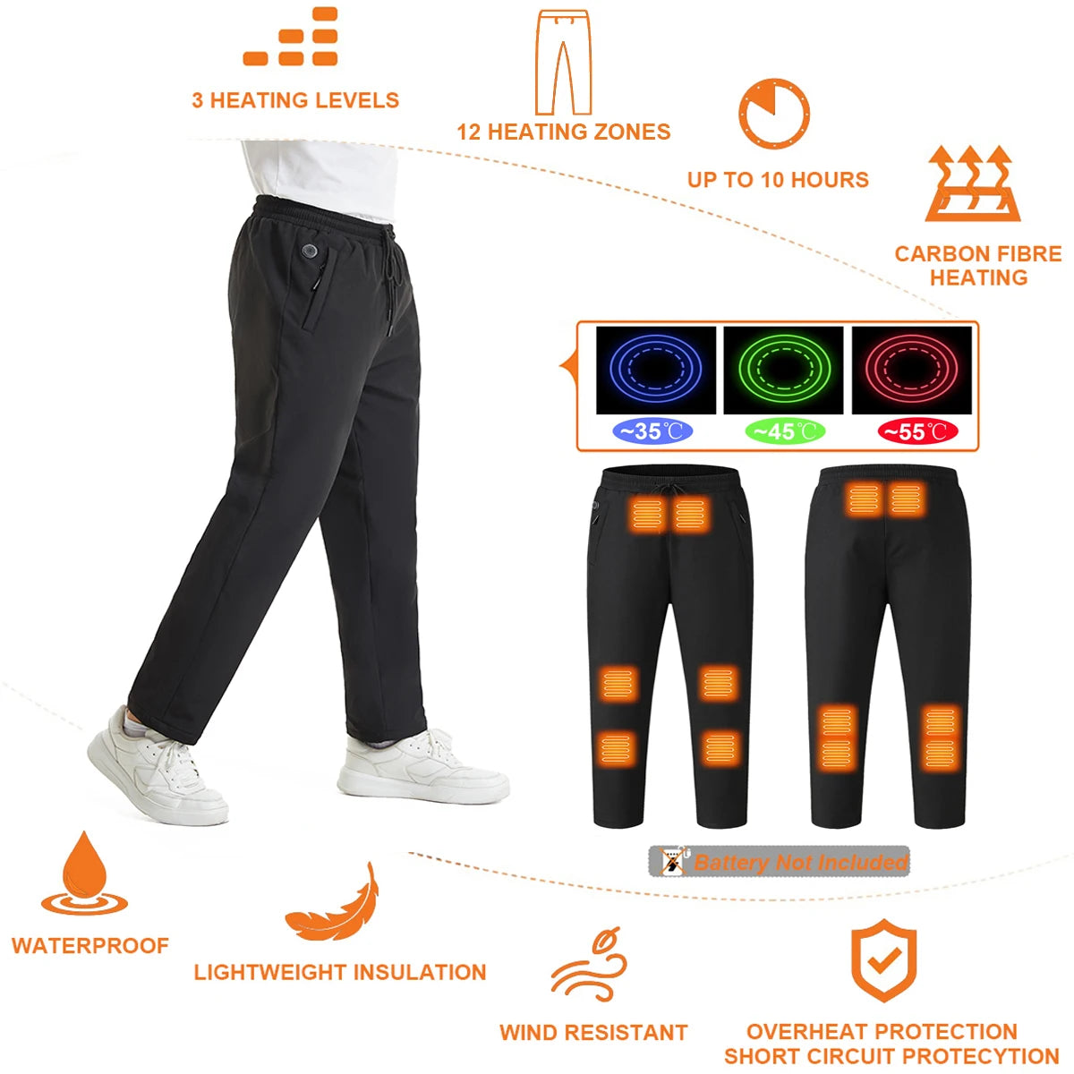 Intelligent heating pants for autumn windproof and warm electric heating USB/CD interface charging cotton pants