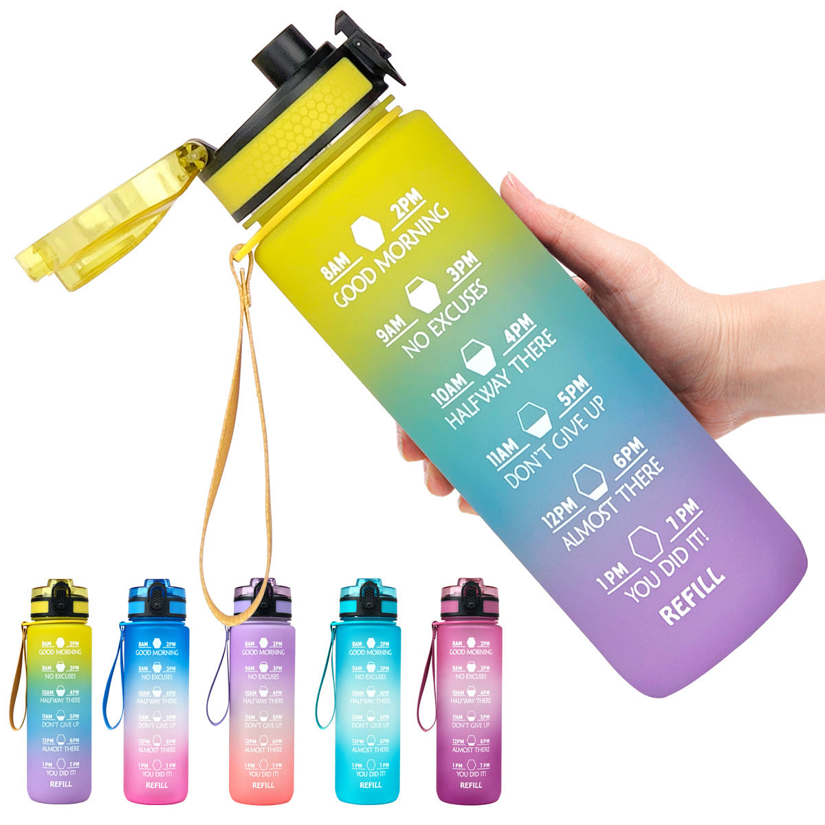 1000ml Water Cube Fitness Sports Water Bottle Tritan Gradient Color Water Bottle Space Cup Travel Cup Bottle