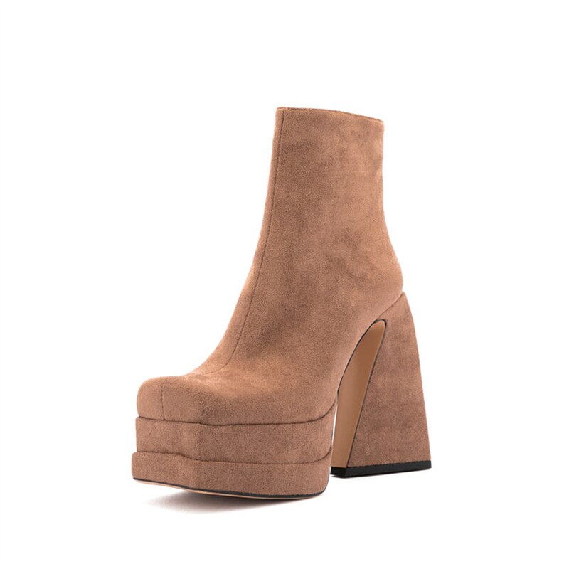 Platform Boots For Women. Crude Heel Ankle Boots. Chunky Square Shape. Trendy.