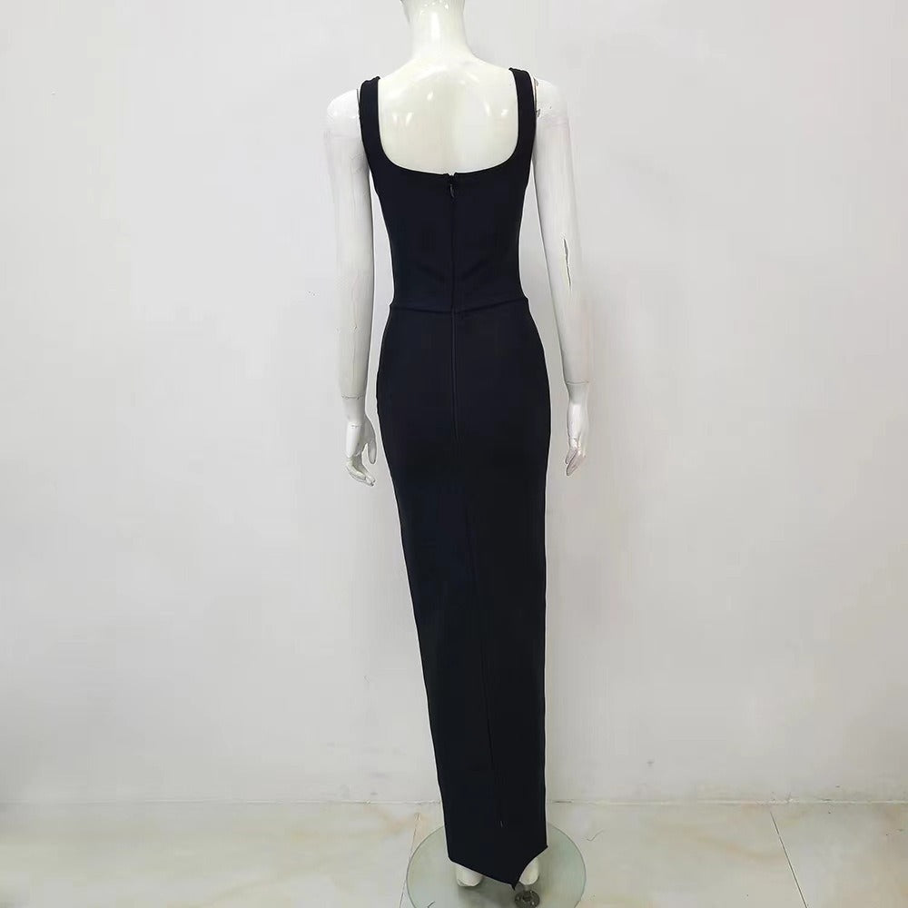 V-neck with costume diamond embellishment bandage dress