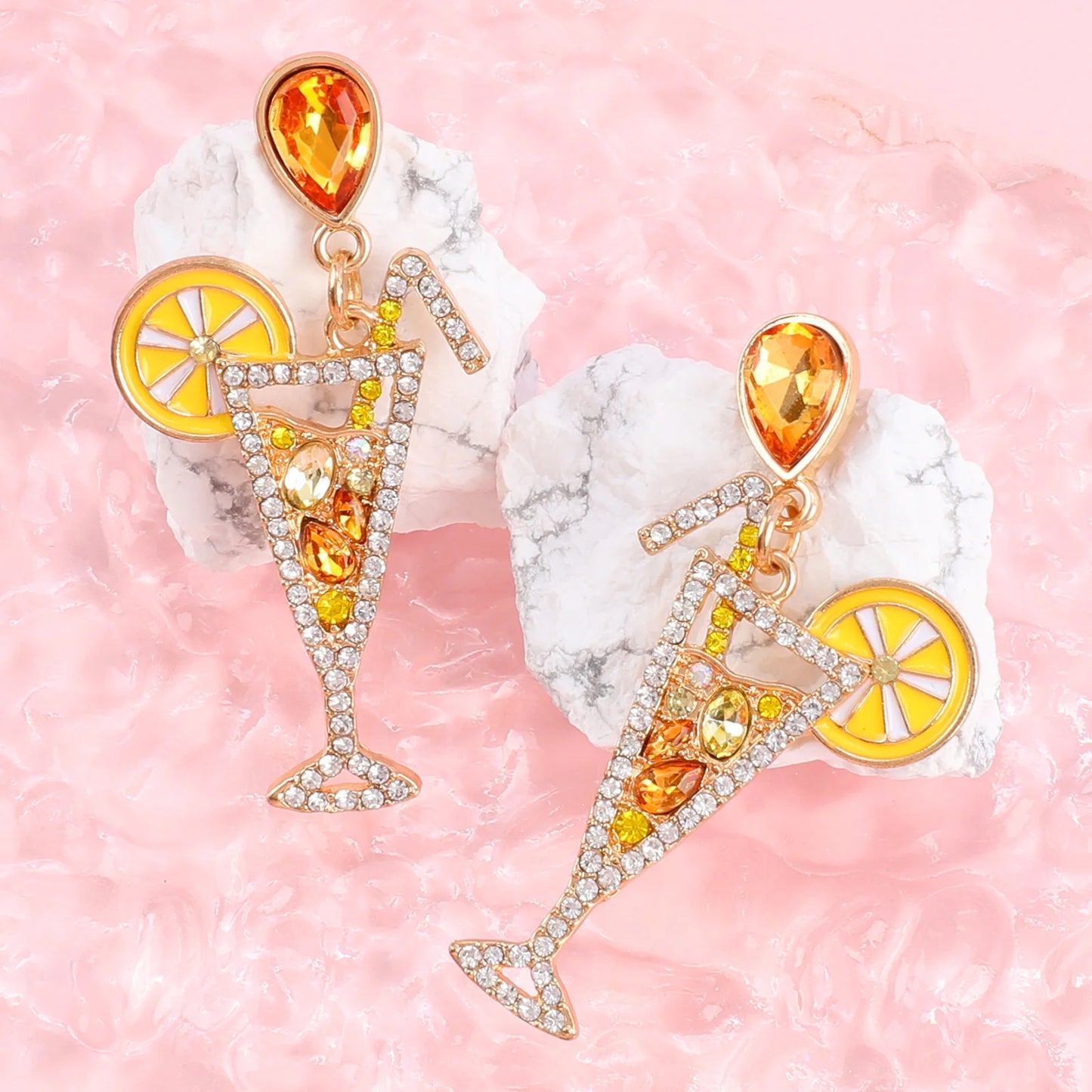 Women's personalized and fun new alloy point diamond lemon juice high foot earrings