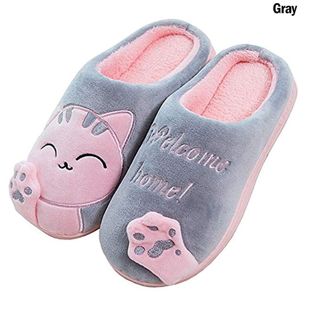 Winter Home Slippers - Unisex - Cartoon Cat. Non-slip, Soft, Winter-Warm House Slippers. Indoor. For Bedroom. Couples