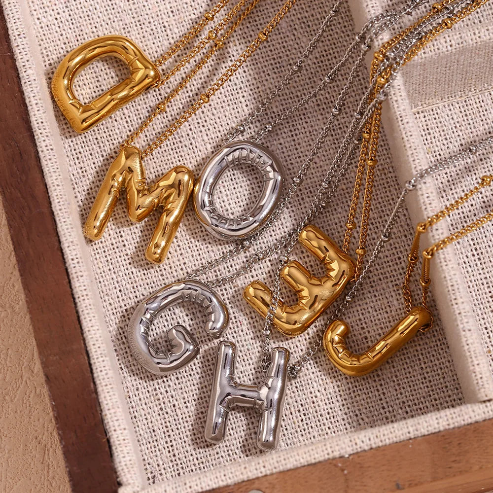 Alphabet Letter Pendant Necklace Stainless Steel  Vintage Wedding Party Choker Jewelry Gift for Women Men