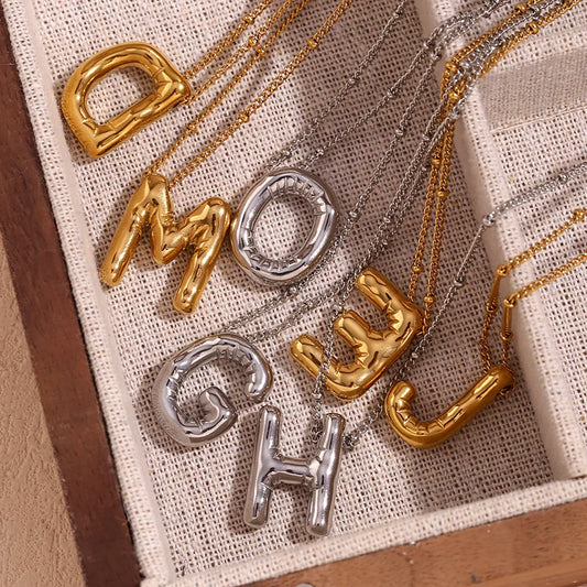 Alphabet Letter Pendant Necklace Stainless Steel  Vintage Wedding Party Choker Jewelry Gift for Women Men