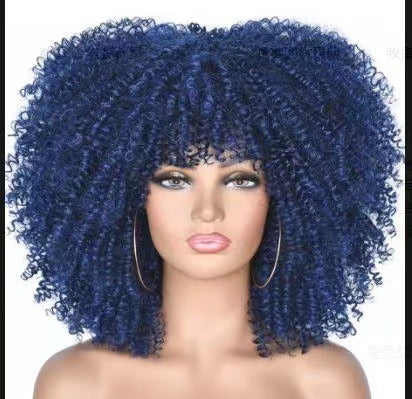 Female Hair African Small Curly Hair Explosion Head Black Chemical Fiber Wig Full Head Set