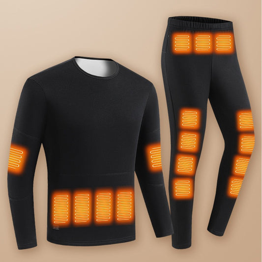 Intelligent heating underwear set with dual interfaces and thickened fleece to keep warm and protect against the cold during winter