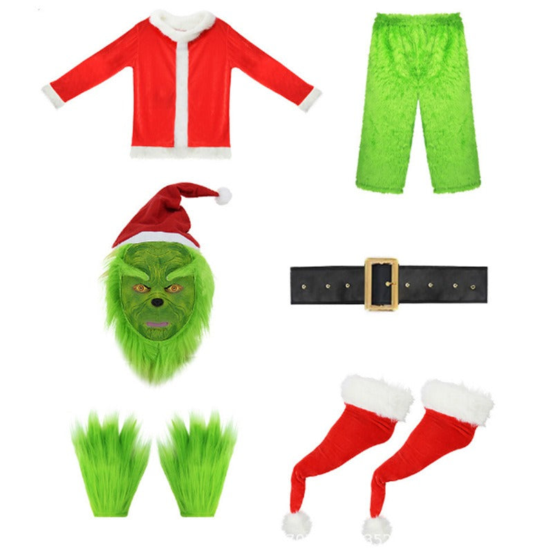 Halloween Grinch cosplay costume as Santa Claus up to 3XL.