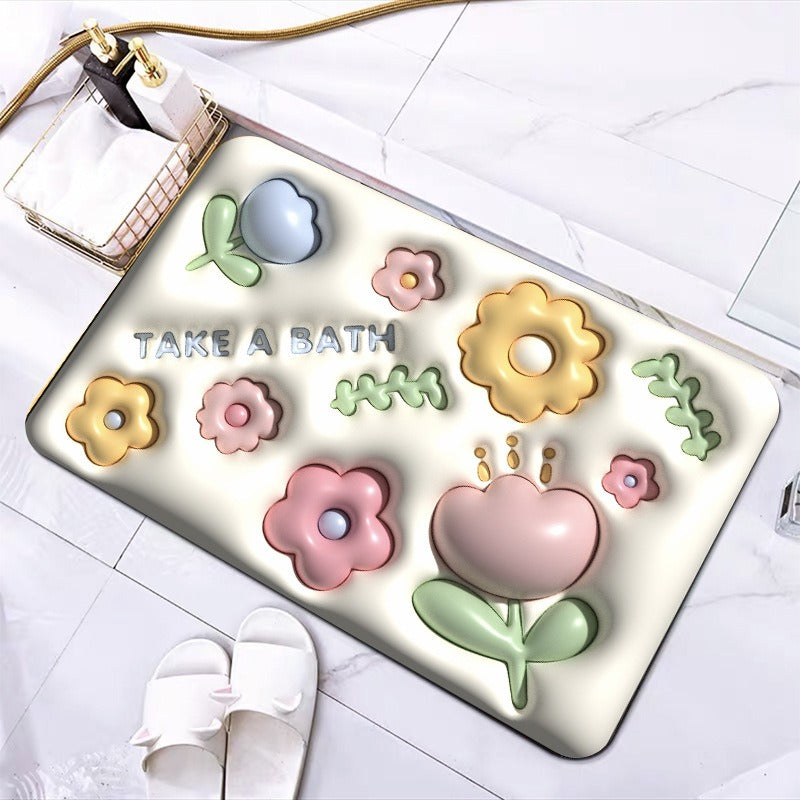 3D Door Mat Expansion Small Flower Soft Diatom Mud Absorbent Carpet Bathroom Toilet Toilet Non-Slip Rug Kitchen Mats For Floor