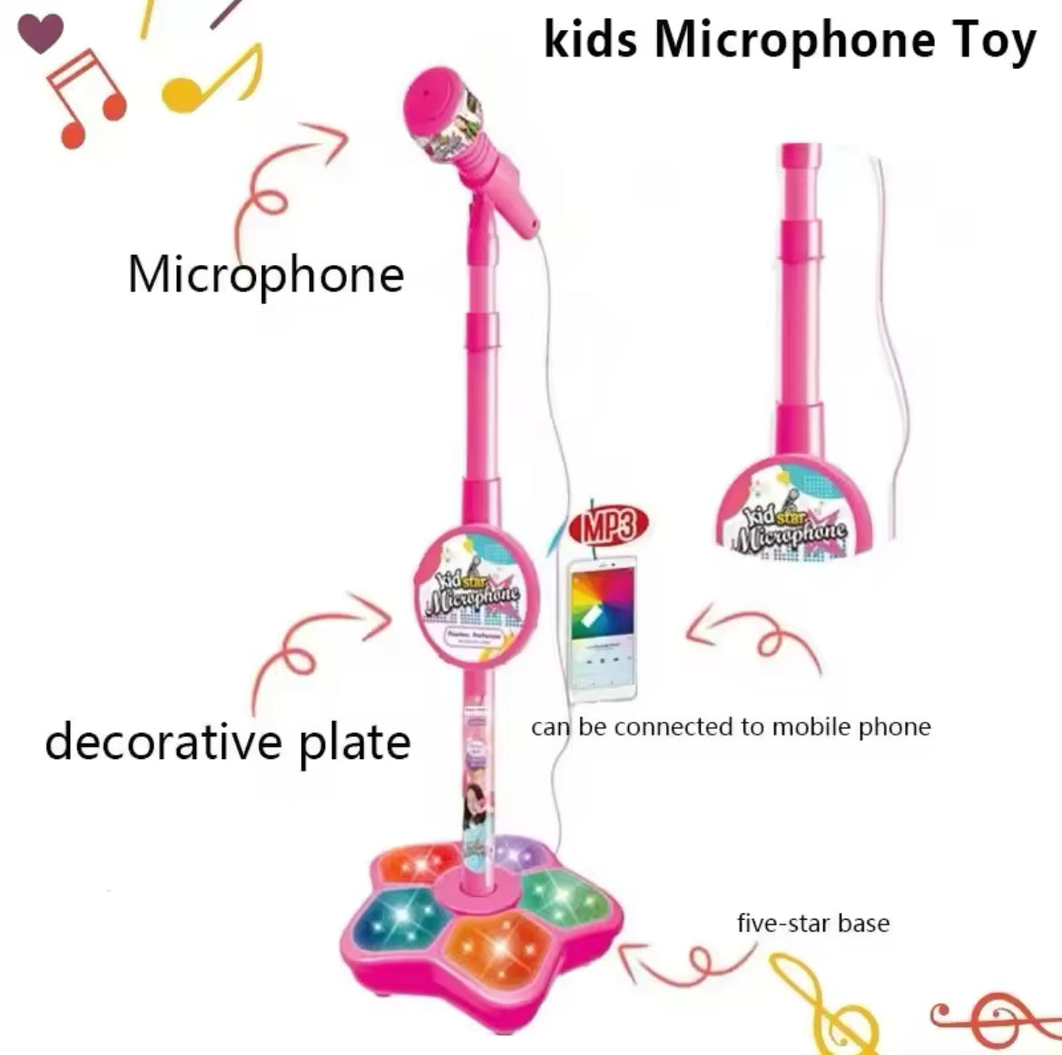 Kids Microphone with Stand Karaoke Song. Music Instrument Toys for Brain-Training. Educational Toy for fun!