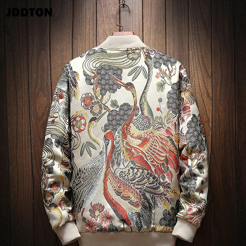 Mens Japanese Embroidery Bomber Jacket Loose Baseball Uniform Streetwear Hip Hop Coats Casual Male Outwear Clothing