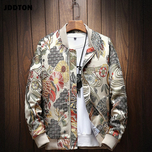 Mens Japanese Embroidery Bomber Jacket Loose Baseball Uniform Streetwear Hip Hop Coats Casual Male Outwear Clothing