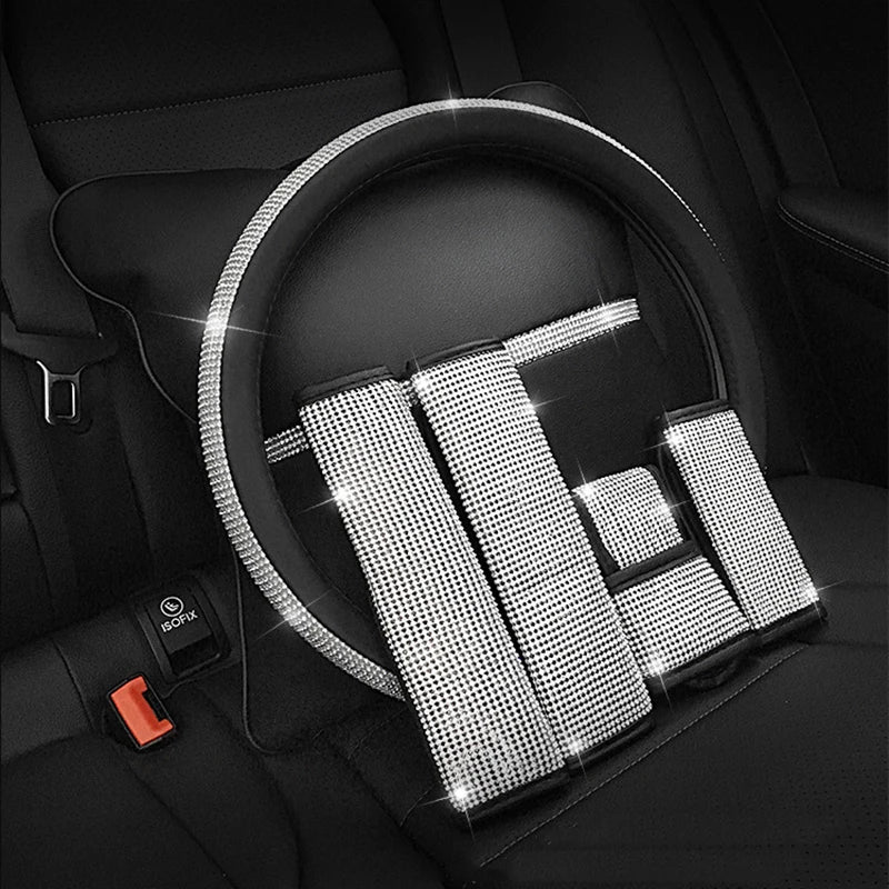 Diamond Crystal Car Interior Accessories Seatbelt Cover Handbrake Cover Car Gear Shift Collars Car Steering Wheel Cover