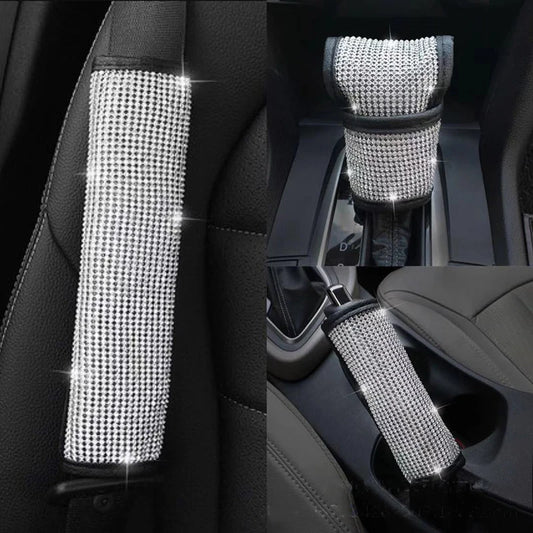 Diamond Crystal Car Interior Accessories Seatbelt Cover Handbrake Cover Car Gear Shift Collars Car Steering Wheel Cover