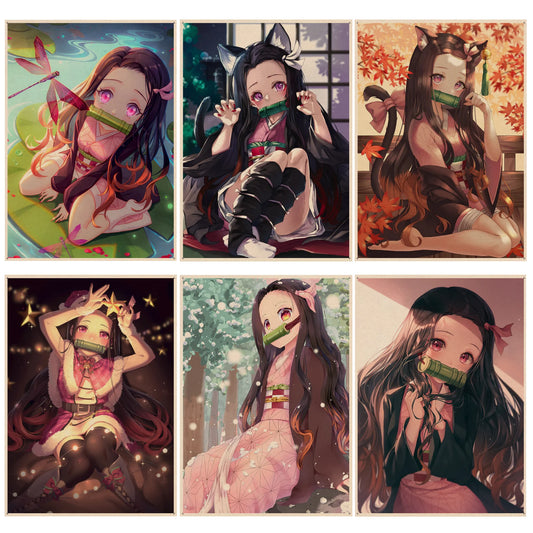 Anime Girl Kamado Nezuko DIY Poster Kraft Paper Prints And Posters